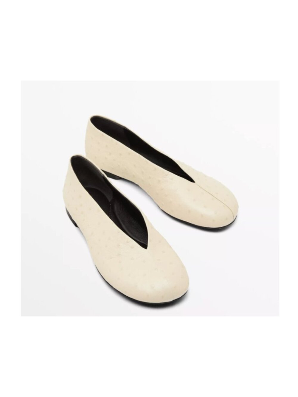Massimo Dutti Womens Leather Ballerina Ballet Flats EU 37 US 6.5 ivory Cream NWT